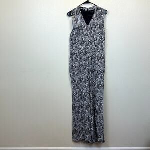 TALBOTS Black & White Floral Print Sleeveless V-Neck JUMPSUIT Sz  10